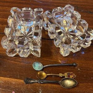 Crystal Salt Cellars with Vintage Spoons